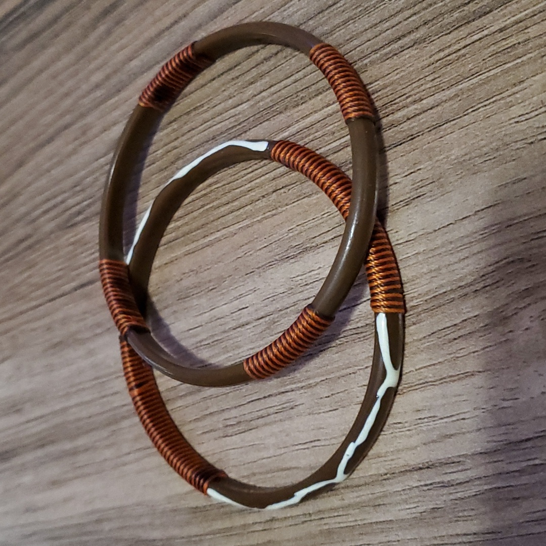 Brown Wood And Leather Look Bracelets